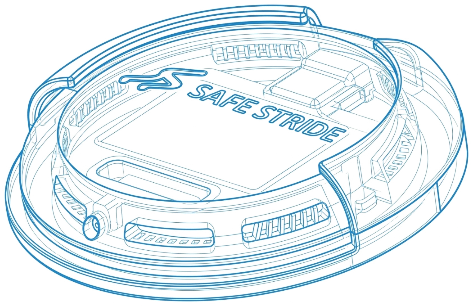 Isometric engineering drawing of SafeStride wearable sensing hardware